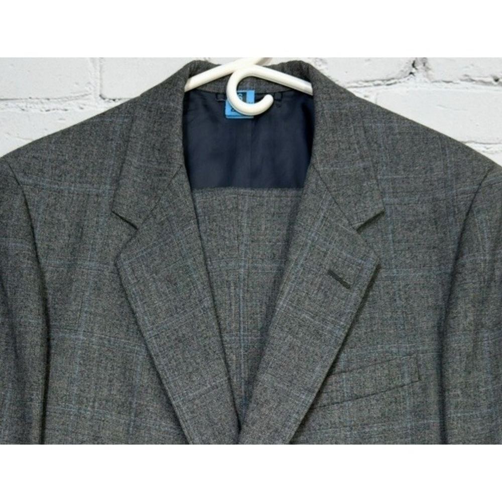 VTG Hickey Freeman Suit 42L Pure Wool Gray Glen Check 36L Pants USA‎ 90s